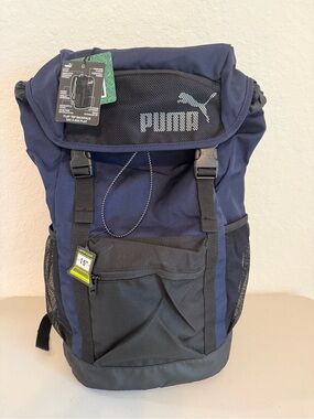 New Puma Mens Navy and Black Flap-Top Backpack